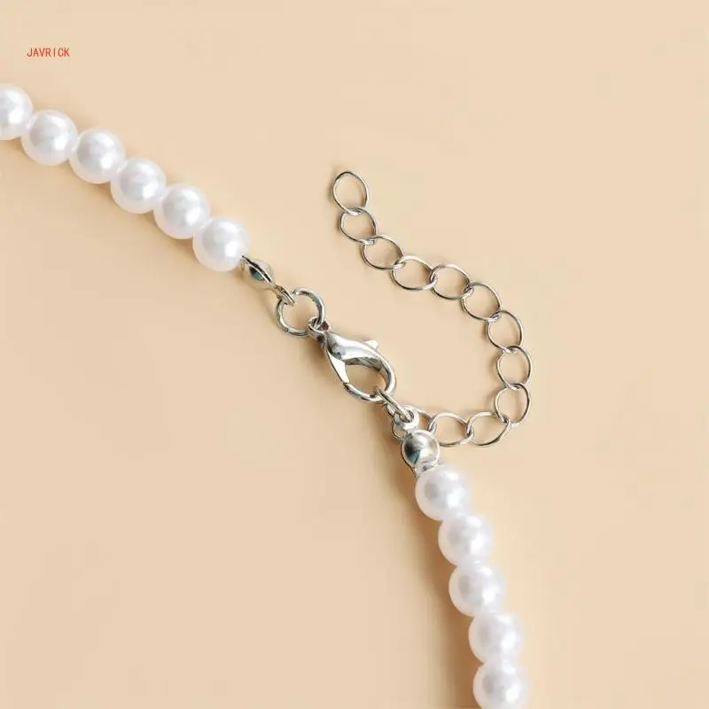 N1HE Fashionable Crucifix Charm Necklace with Fringes Imitation Pearls Bead Neckchain Accessory for Stylish Individuals