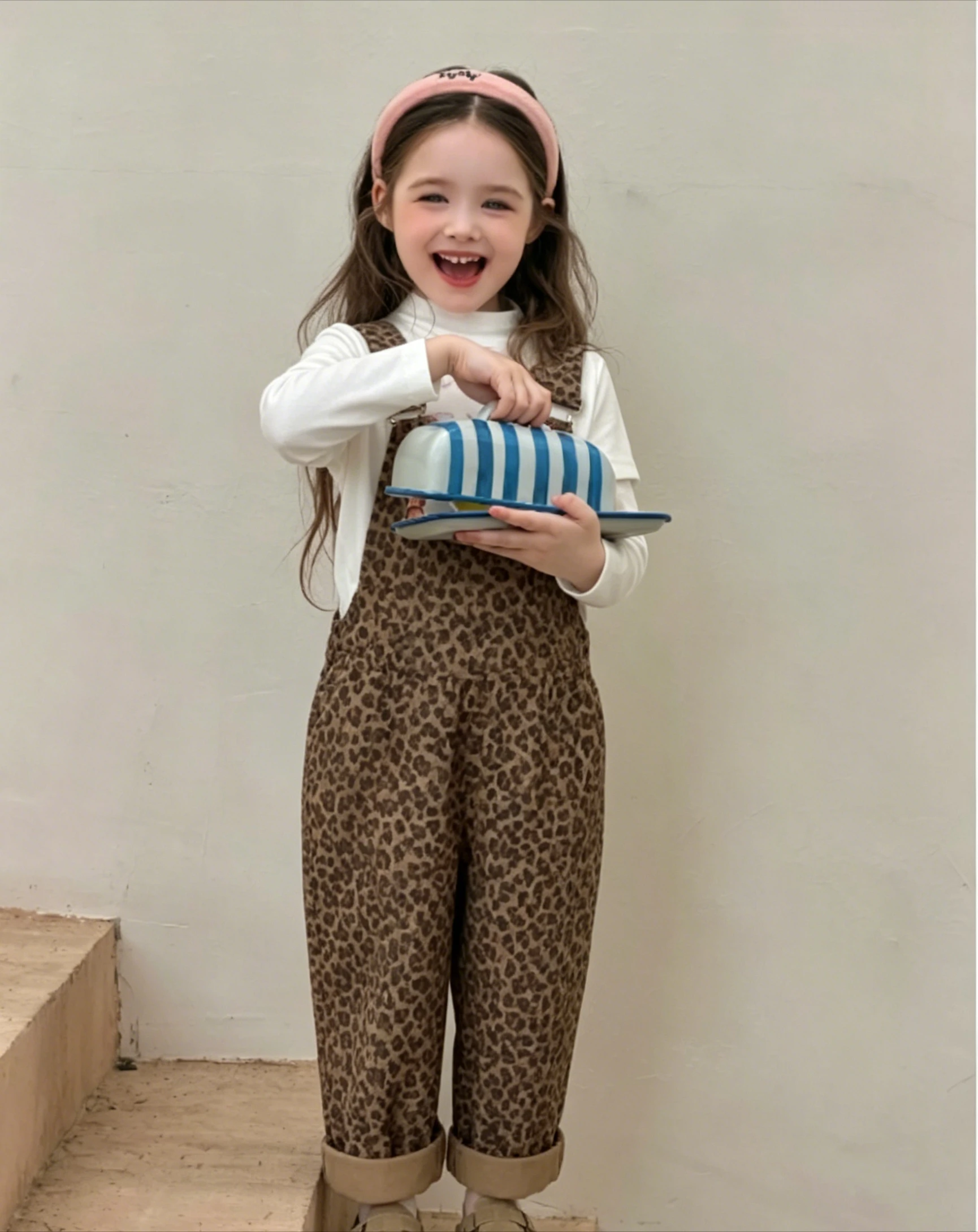 Girls Leopard Print Suspender Pant 2026 Spring and Autumn New Pants Korean Children Stylish Wide Leg Pants Autumn Outfit