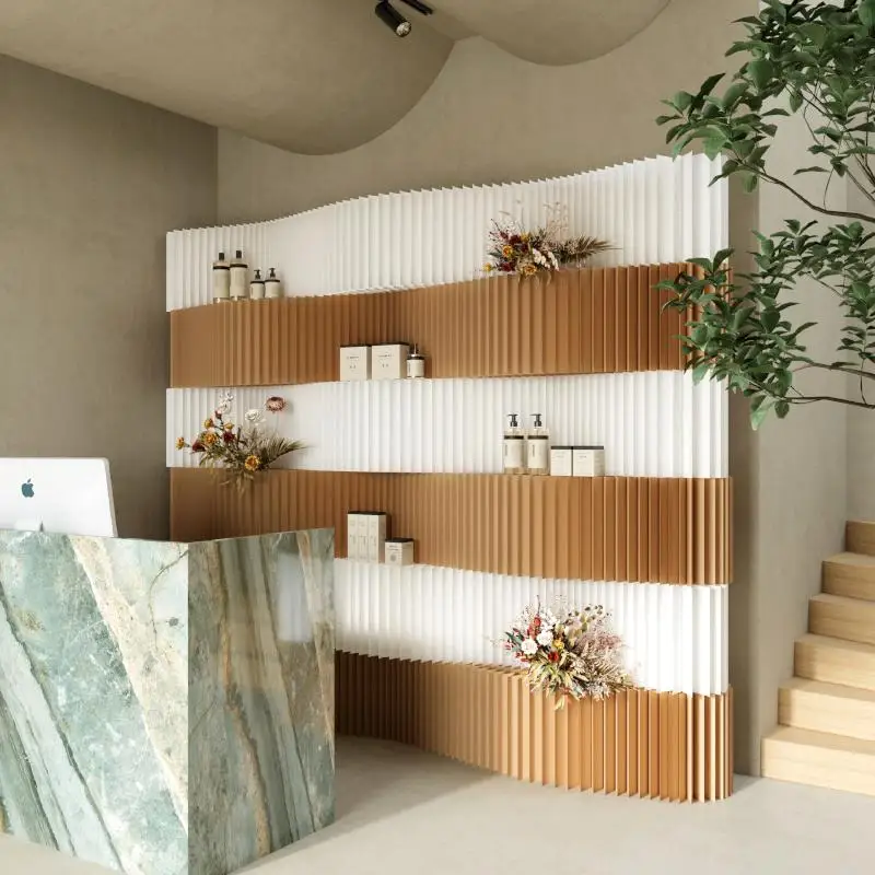 Foldable Eco-Friendly Paper Room Divider Art Screen Space-Saving Layered Color Block Partition