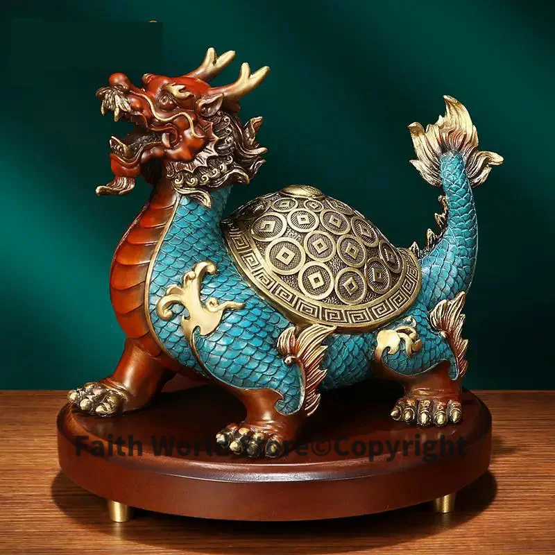 

2024 HOME office Town house Efficacious protection Auspicious Wealth dragon turtle FENG SHUI Decoration Bronze Sculpture