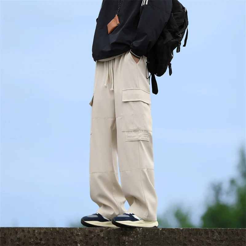 

ProteusBoy American Retro Outdoor Casual ket Work Pants Dstring Loose Straight Leg Faionable Youth Leisure Trousers