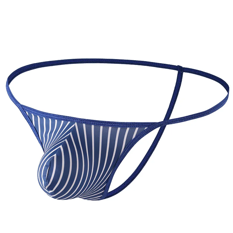 Striped Mens Sexy Breathable Underwear T-Back Panties Thongs Seamless Ultra-thin Male Low-rise Ice Silk U Bulge Pouch G-string