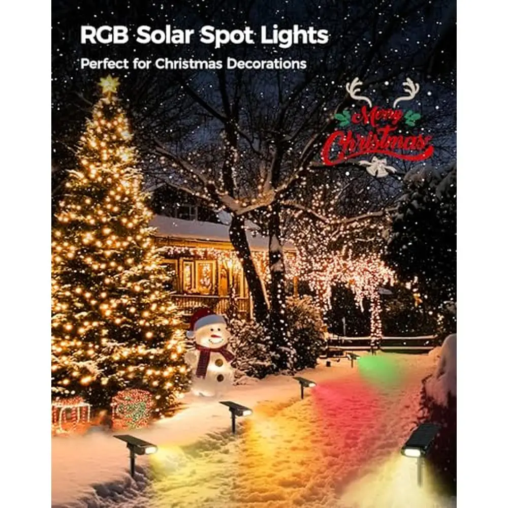 Color Changing Solar Landscape Spotlights with Remote Control Waterproof Outdoor Solar Uplights Yard Garden Pathways RGB Warm