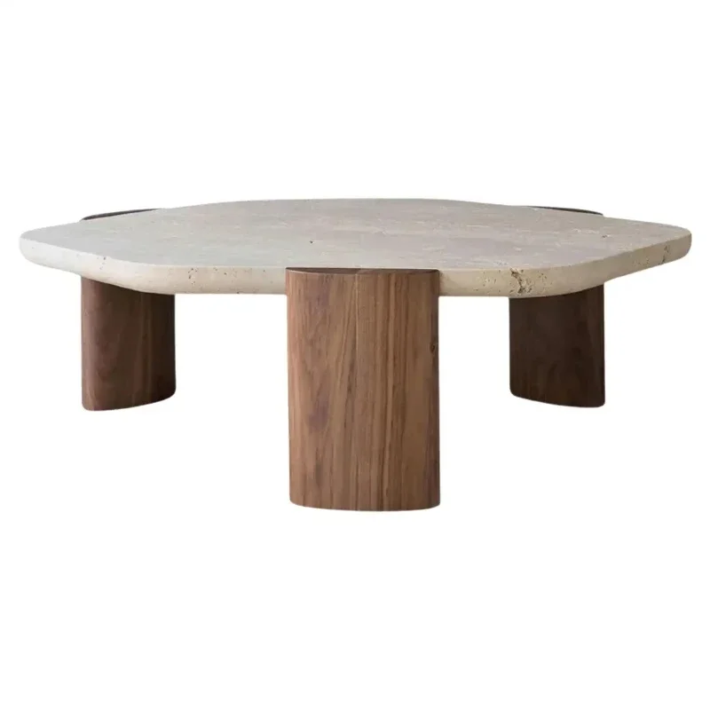 

Wood and travertine coffee table