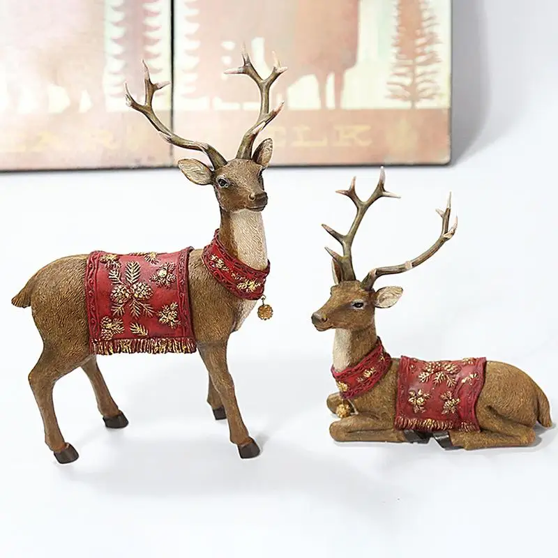 Christmas Deer Figurines Resin Christmas Deer Decorations Indoor Christmas Elk Art Craft Reindeer Sculpture Elk Tabletop Toy