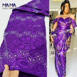 Perline e pietre Bazin Riche tessuto Jacquard viola per donne africane nigeriane festa nuziale abito da sposa materiale per lavabo da cucito