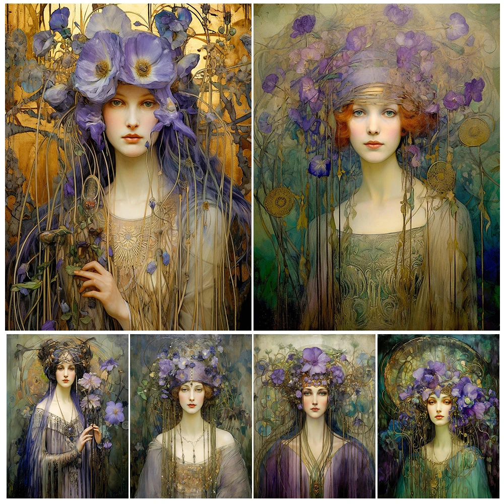 

Purple Flowers Girl Princess Woman Poster Wall Art Canvas Painting Posters Home Decor Wall Pictures For Living Room Unframed