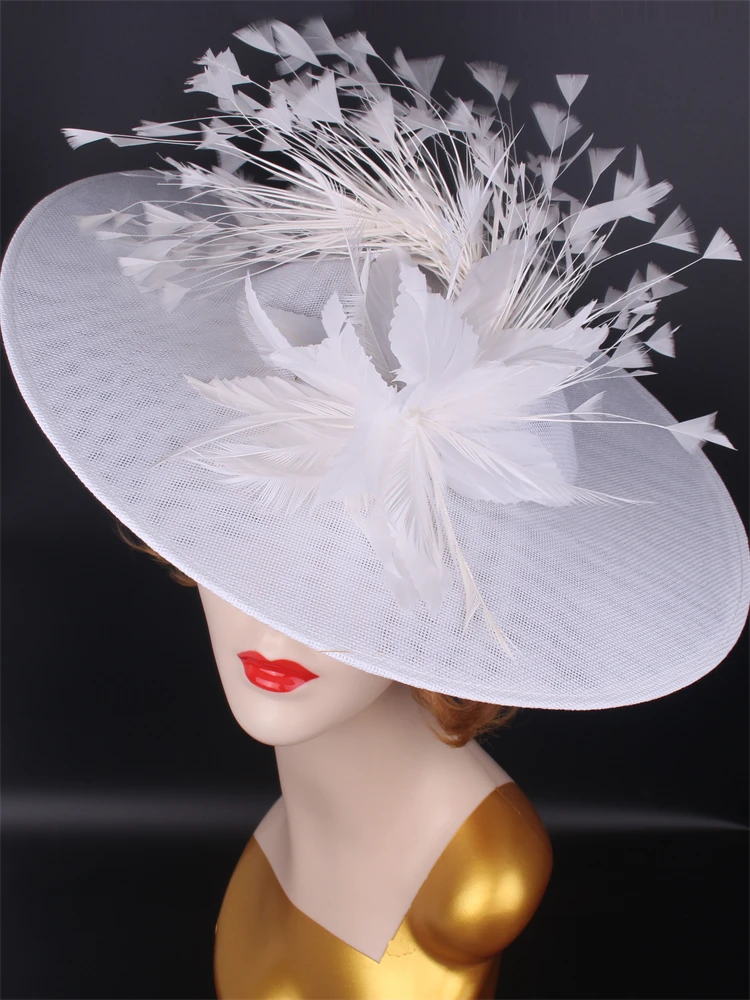 hats facinators Women Hat Summer White sinamay hat church hat Vintage Hepburn Fashion Hat Cloth Linen Blend Decorated Hat