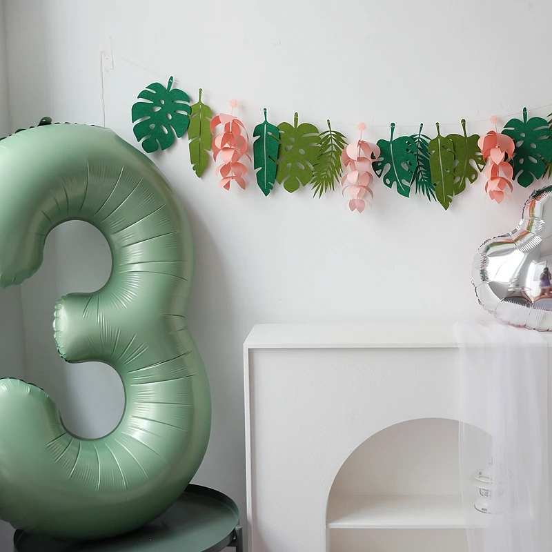 INS Kinderverjaardag DIY Groene Papieren Bladeren Banner, Thanksgiving Day, Kerstfeest Rode Garland