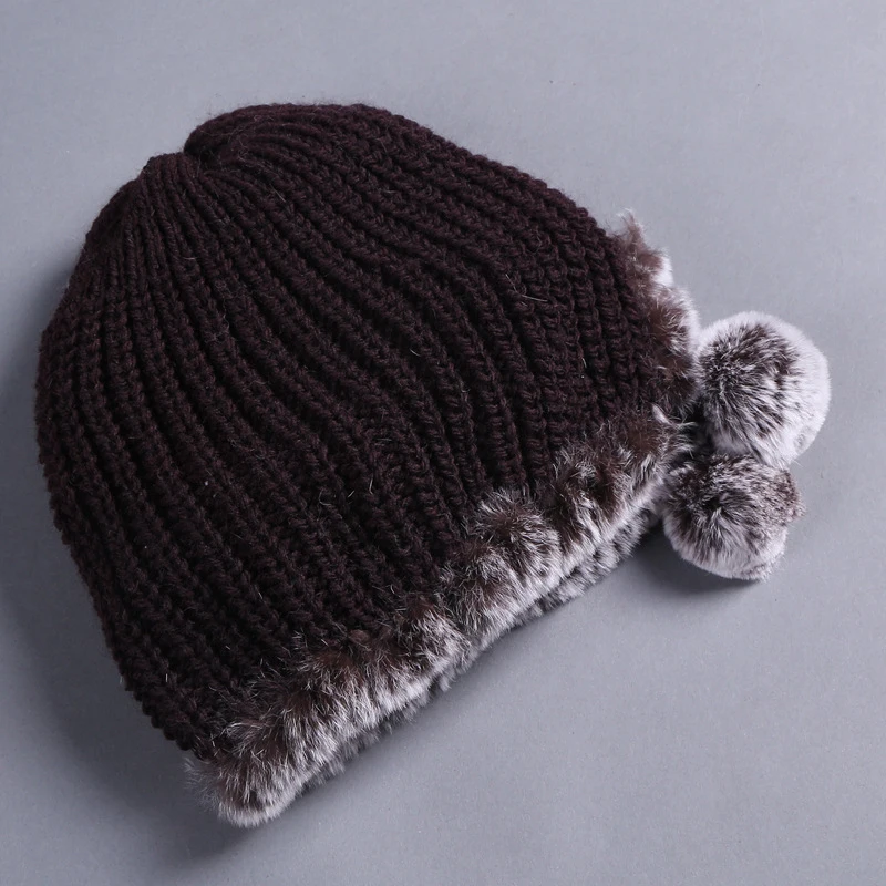 Y2K-Chapeau en Fourrure de Lapin group pour Femme et Fille, Skullies en Tricot, Bonnets Naturels, Chaud, Hiver 2023