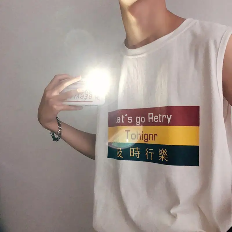 

Sleeveless t-shirt men's fashion brand vest boys personality trend Hong Kong style hip-hop summer sports waistcoat loose vest