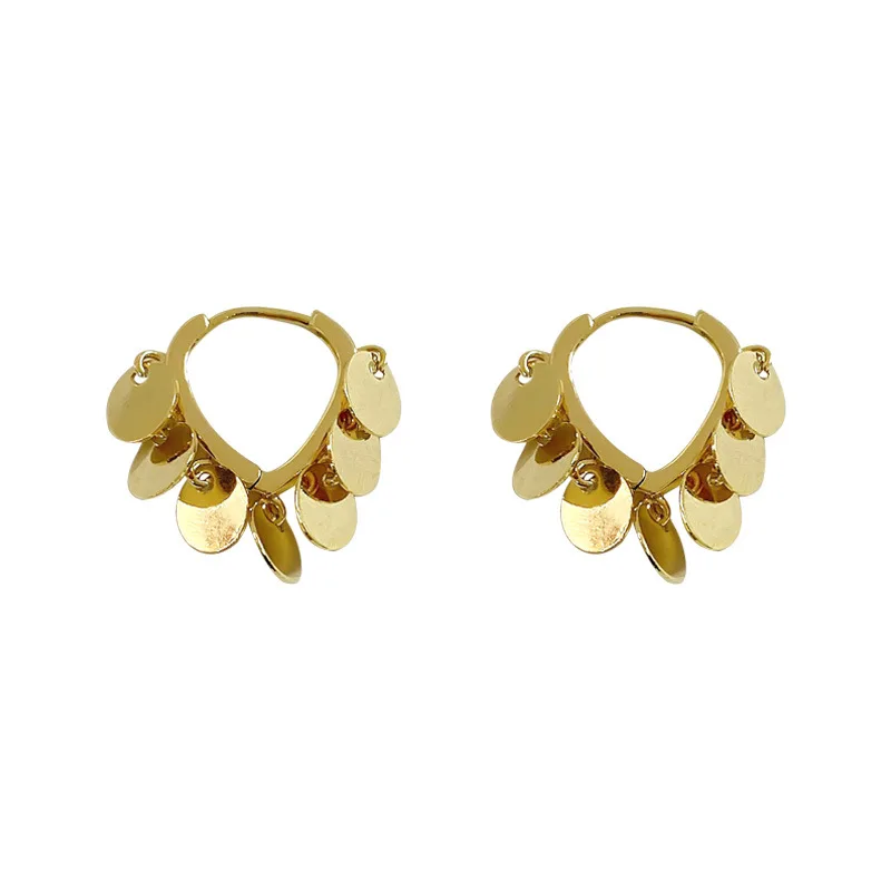 New Design Round Smooth Wafer Long Drop Earrings for Women Fashion Alloy Geometric Gold Color Jewelry Party Birthday Gift