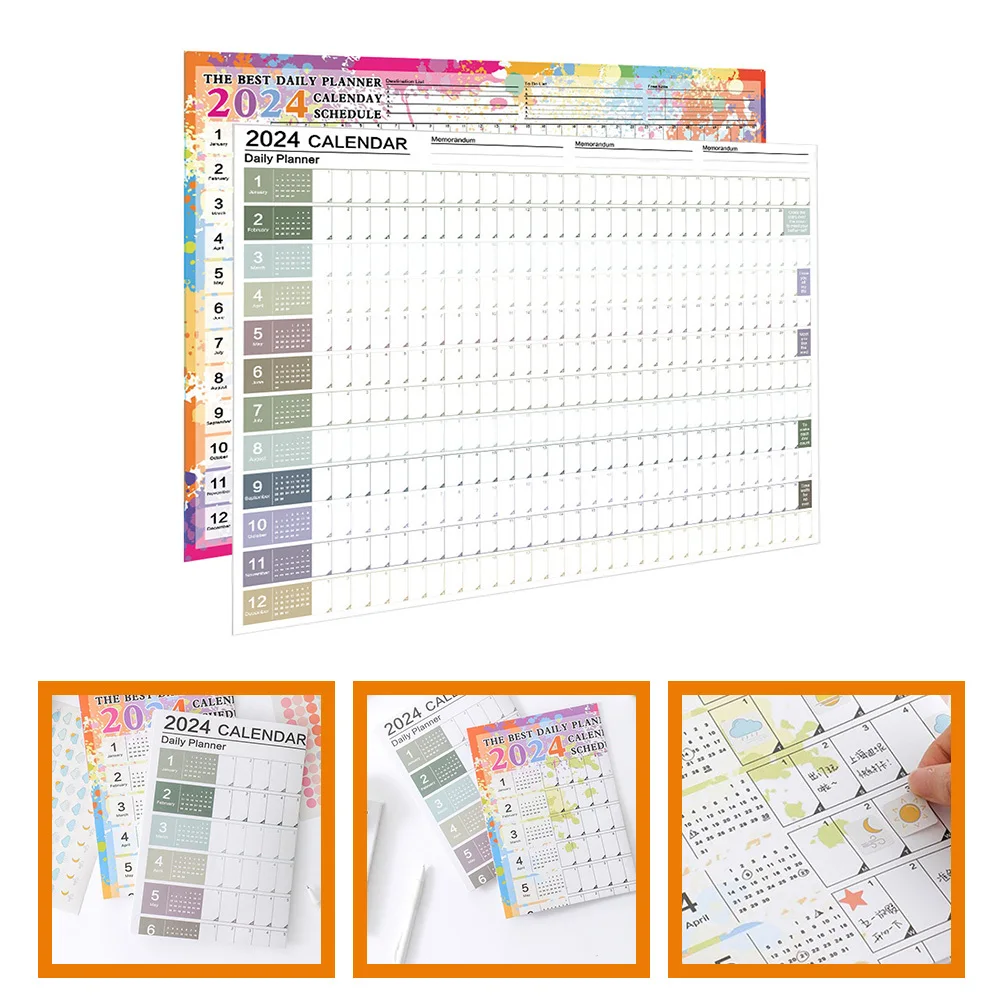 

2 шт., креативный настенный ежегодный планировщик на 2024 год, органайзер для ежедневного расписания, бумажный календарь для домашнего офиса, студента, учителя, настенный подвесной