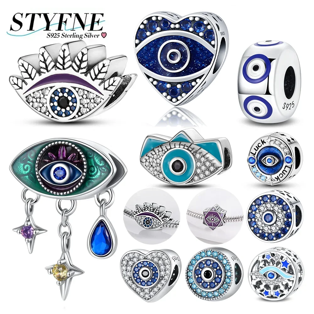 925 Sterling Silver Blue Devil Eyes Charms Bead Fit Original Bangle Bracelet DIY Making Fashion Jewelry Gift