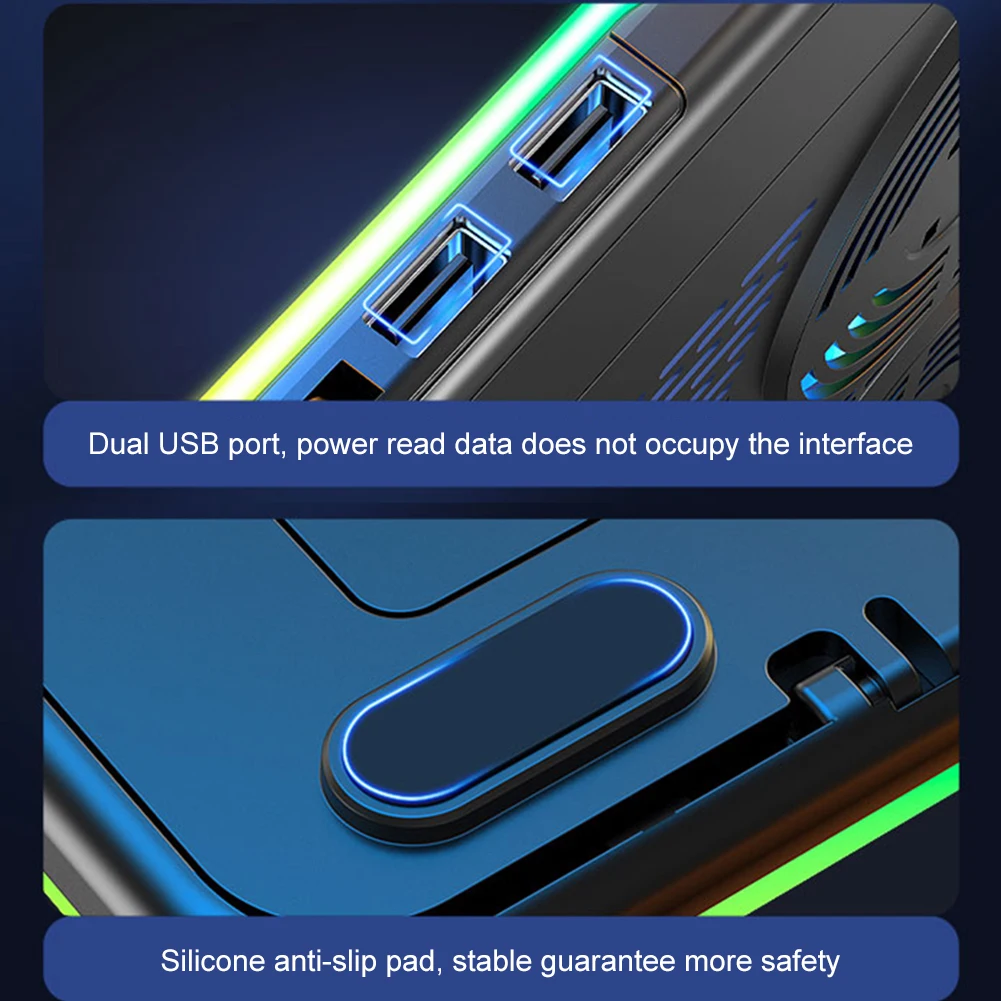 لوحة تبريد الكمبيوتر المحمول مع 5 مراوح هادئة حامل الكمبيوتر المحمول ارتفاع قابل للتعديل حامل تبريد الكمبيوتر المحمول 2 منافذ USB لأجهزة الكمبيوتر المحمولة مقاس 11-17.3 بوصة