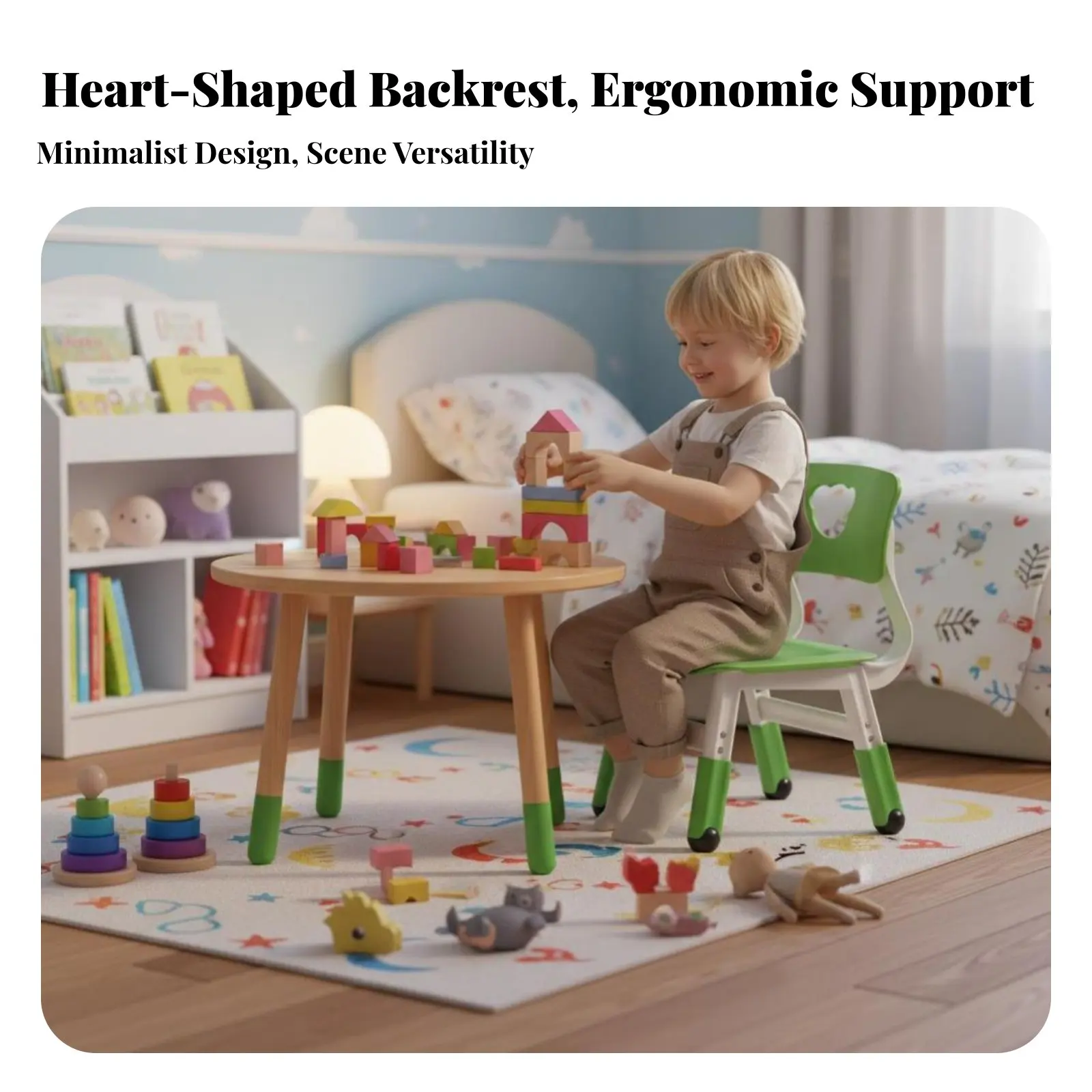 ハートカットアウトスパイナーレストチェア高さ調節可能な子供用家具幼児、親、プレイルーム向けの人間工学に基づいたデザイン