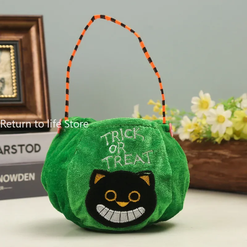 Borsa per caramelle portatile ricamata di Halloween per bambini Cestino per oggetti decorativi portatili Borsa per caramelle con secchiello per zucca di Halloween