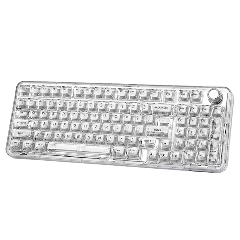 YUNZII X98 White Transparent Mechanical Gaming Keyboard, Wireles Custom QMK/VIA RGB Keyboard with Knob, Gasket Mount for Win/Mac