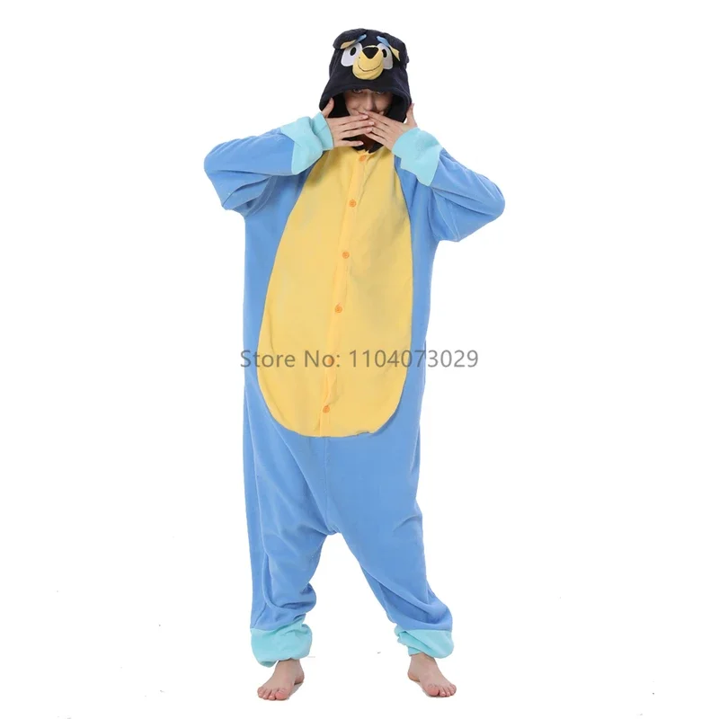 Onesishow, pijamas de animales Kigurumi, mono de Halloween para adultos y niños, pijama de perro azul de dibujos animados, fiesta de cosplay, ropa de casa para hombres y mujeres