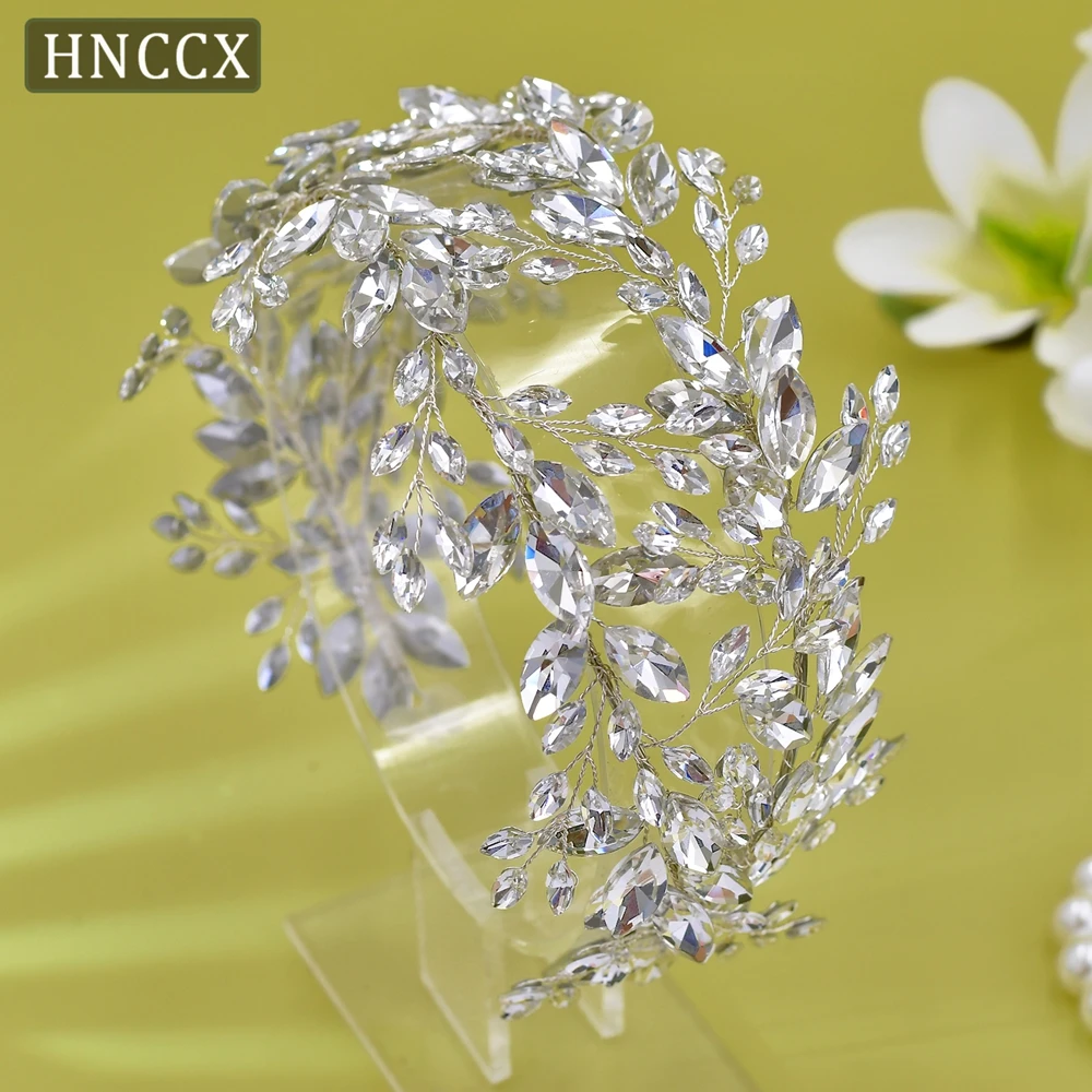 HNCCX Silver Color Bridal Hairbands Wedding Crown Headband For Bride Hair Tiara Shiny Rhinestone Wedding Hair Accessories CP304