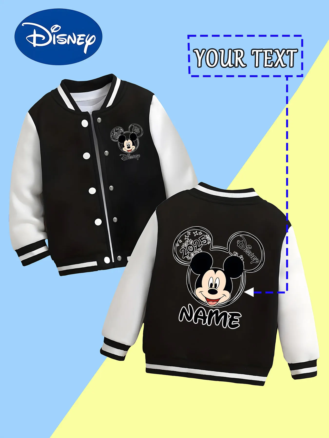 

MINISO Disney Mickey Mouse classic image children's baseball jacket - Mickey Mouse's iconic pattern, full of memories, suitable
