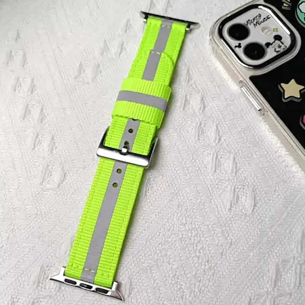 New High Quality Woven Nylon Reflective Strip For Apple Watch 9 Band Smart IWatch Series 8 7 6 5 4 3 SE Strap