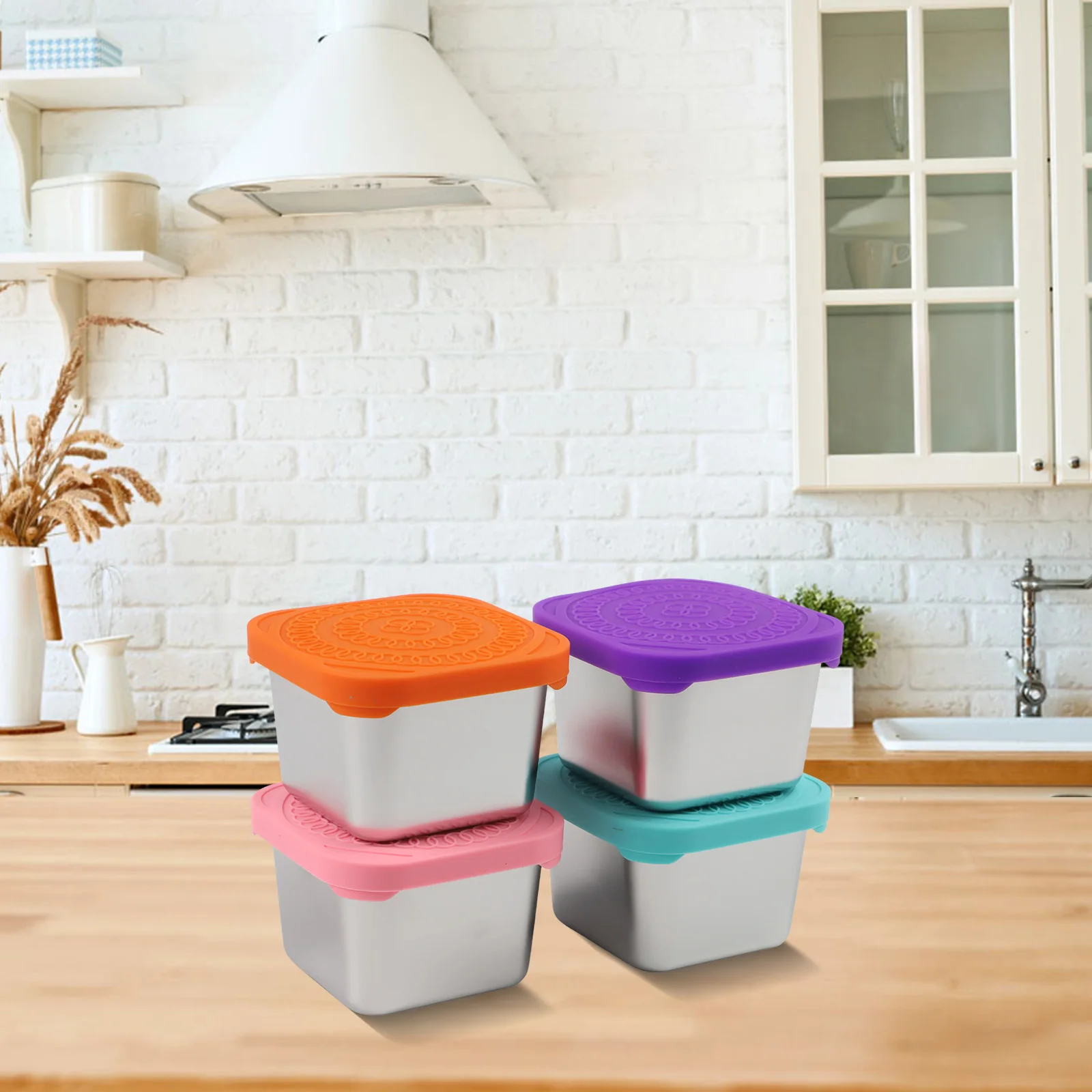 

Colorful lids Portable Lunch Set Colorful Silicone Lids 6 Ounce Capacity Perfect For Outings For Packing Snacks