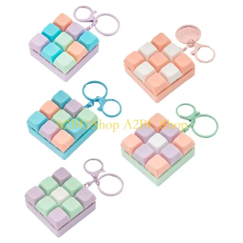 A2BC Quiet Stress Reliever Keychain 9 Removable Layout Clickers Toy Mechanical Keyboard Keychains For Office Or Travel