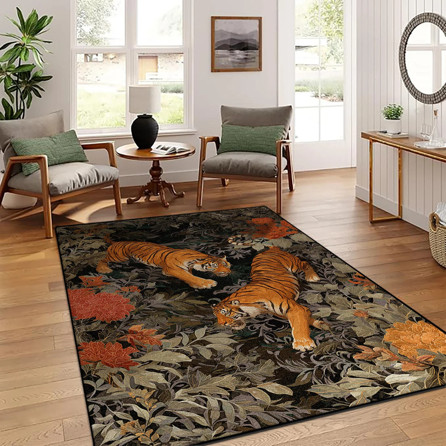 Chinese Style Retro Tiger Pattern Living Room Carpet Oriental Classical Decoration Lounge Sofa Rug Bedroom Non-slip Washable Mat view 5