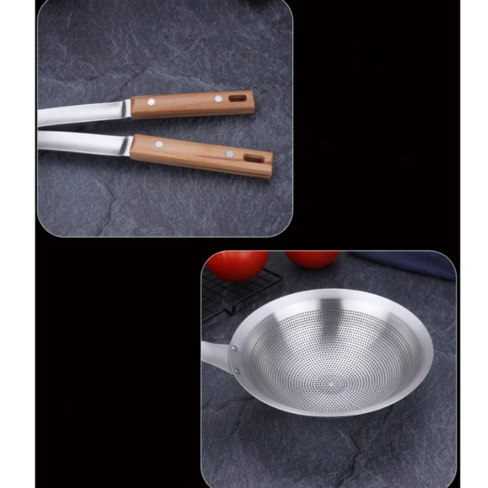 

Stainless Steel Noodle Colander Wooden Handle 18cm Diameter Kitchen Utensil for Restaurant Home Easy Clean Multi-Use