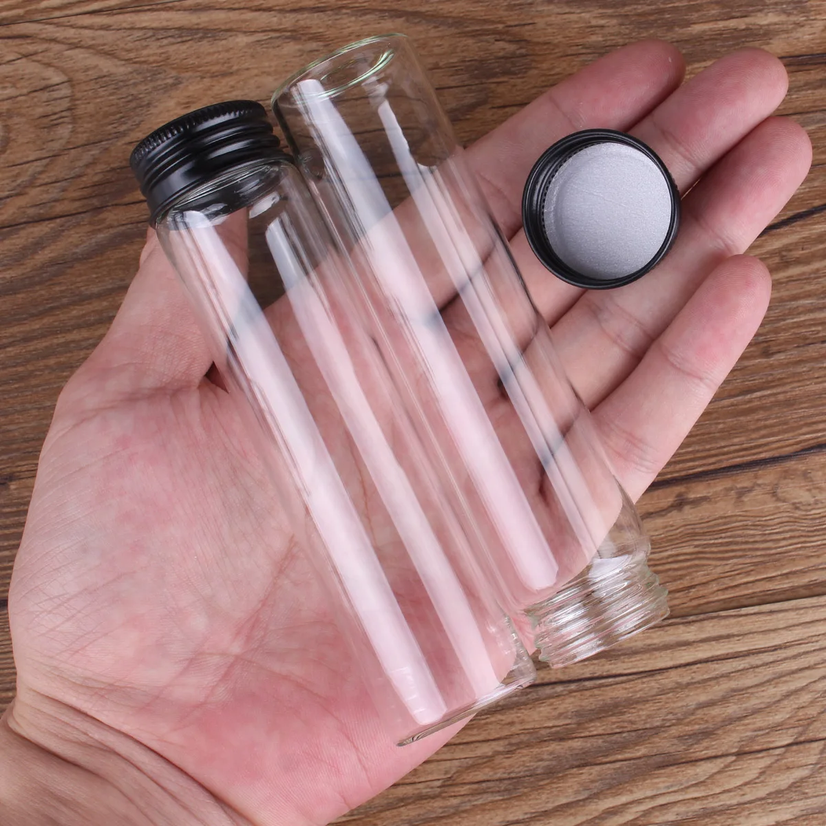 5pcs 60ml 30*120mm Glass Bottles with Black Aluminum Caps Potion Spice Wishing Bottles Glass Vessels for Wedding DIY Craft Gift