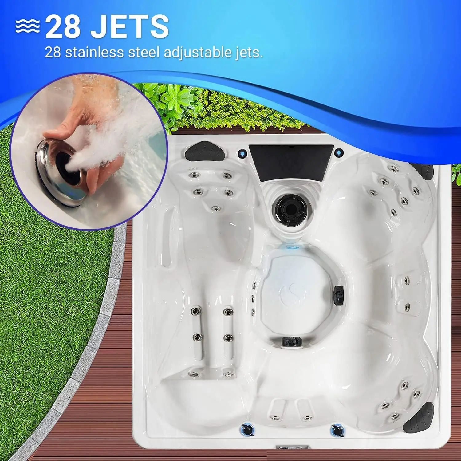 Essential Outdoor Hot Tub, 28-Jet Edgewater® 2023 Hot Tubs, Seats 5-6, Seating With Passive Therapy And Soothing Massage