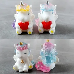 4pc Cute Colorful Crystal Unicorn Animal Decoration Resin Craft Miniature Figure for Bonsai Microlandscape Fairy Garden Decor