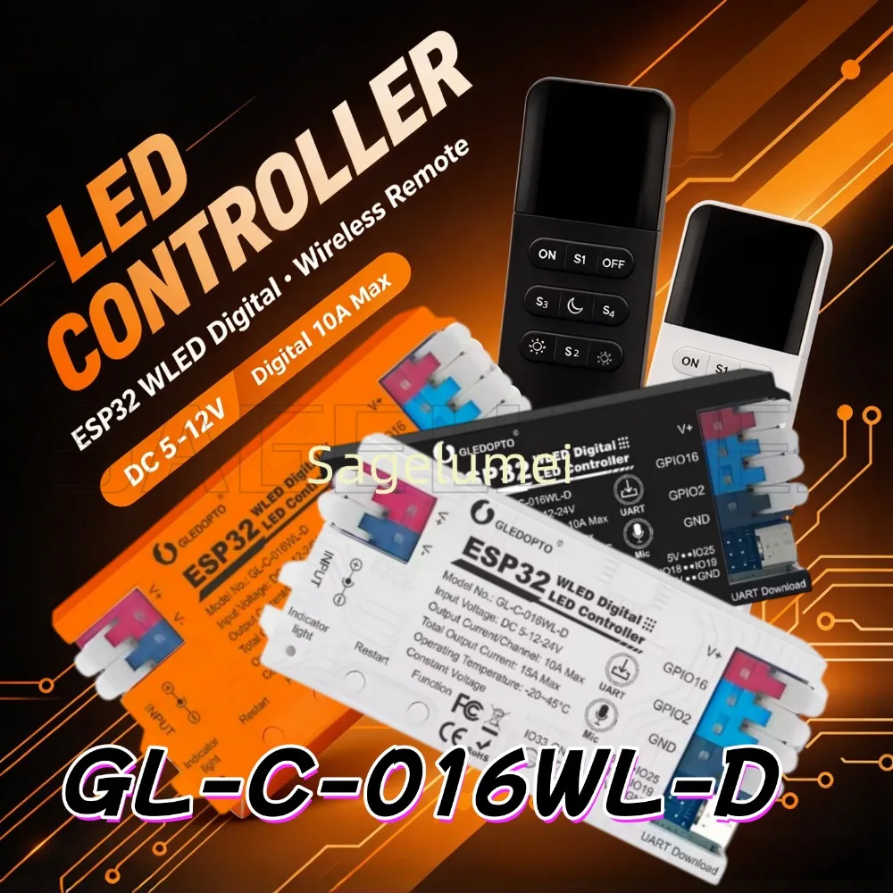 Kits 016WL-D WiFi ESP32 Can Connect 4 Push Switches With Mic Music Sync High Power App Control WLED Controller With Type‑C UART