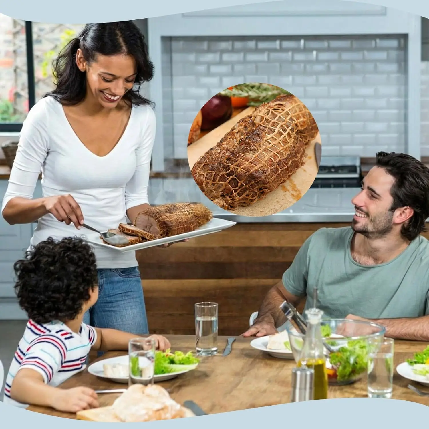 Elastisches Fleischnetz, Rollfleischspieße, Kochseil, Lebensmittelnetz, für italienische scharfe Würstchen, dehnbares Polyester-Baumwollnetz – Detail 7