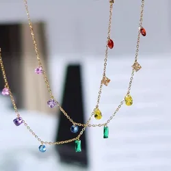316L stainless steel colored cubic zircon bracelet necklace jewelry set for women's fashion wedding jewelry