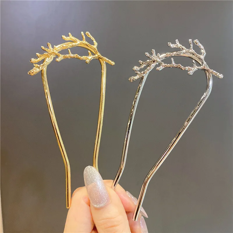 Fashion Hairpin Branches U-shaped Hair Fork Metal Hair Clip Bow Women Girls Hair Sticks Bun Maker HairStyling Hair Accessories image 4