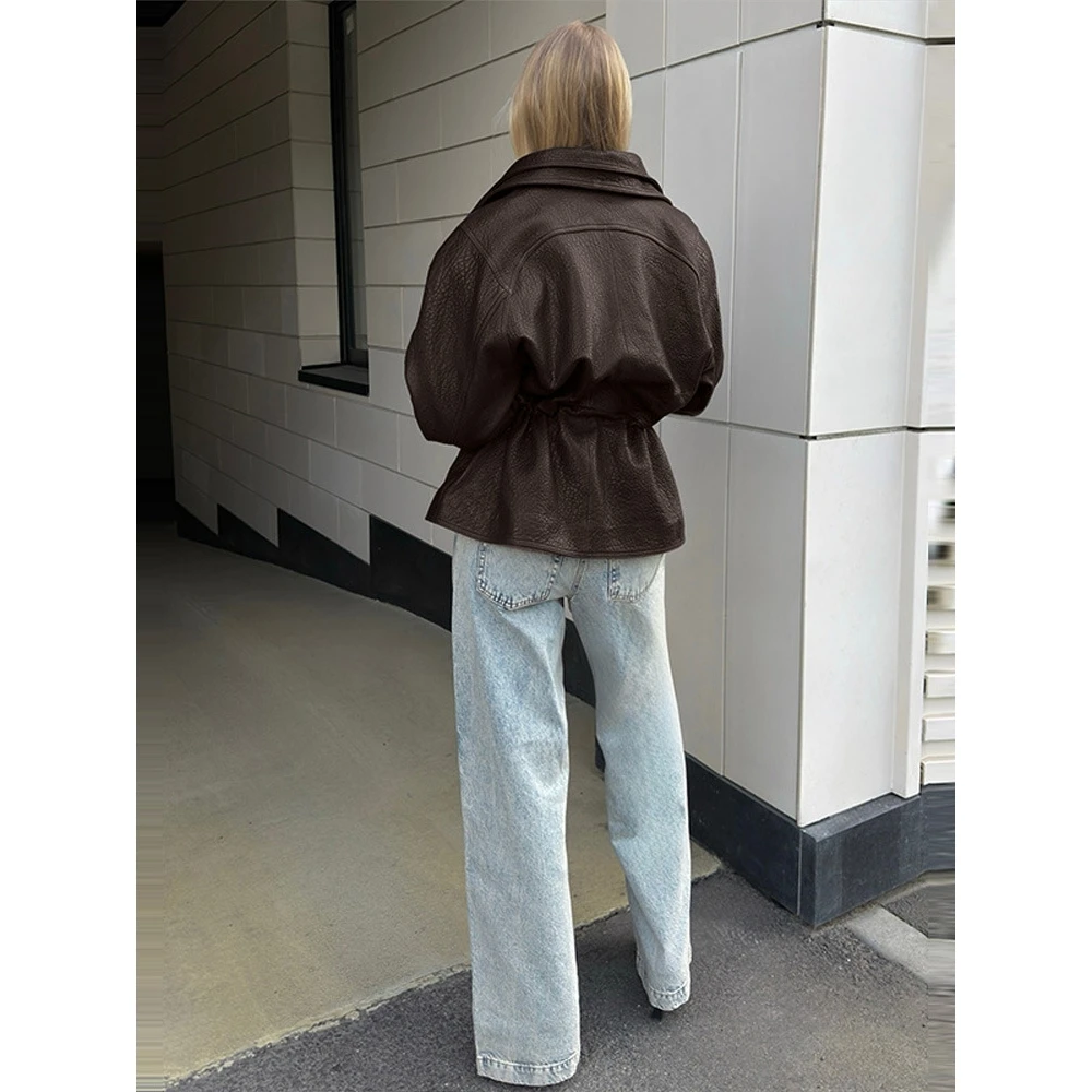 Jaet de cuero Invisible para mujer Otoño Invierno nuevo Sle Faion prendas de vestir exteriores cierre de cremallera abrigo largo de poliéster Sve