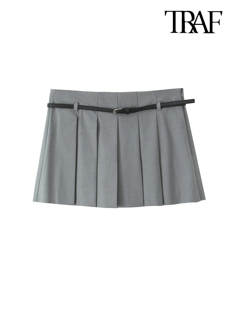 TRAF moda donna con cintura pantaloncini pieghettati gonne cerniera laterale a vita media Skort femminile Mujer