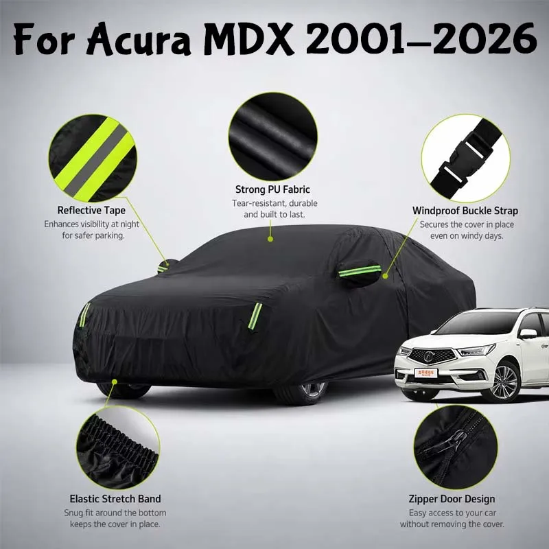 Waterproof Full Car Cover Side Door Zipper Reflective Strips Windproof Buckle All-Weather Protection For Acura MDX 2001-2026