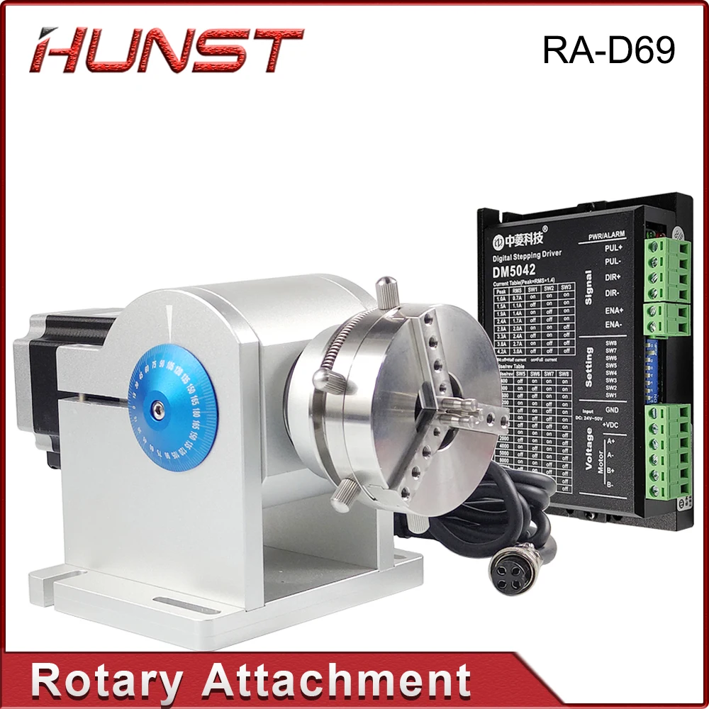 Hunst Fiber Laser Marking Ring Rotary Parts With Driver Worktable Diameter 3-91mm Laser Engrave D69 Rotary Attachment