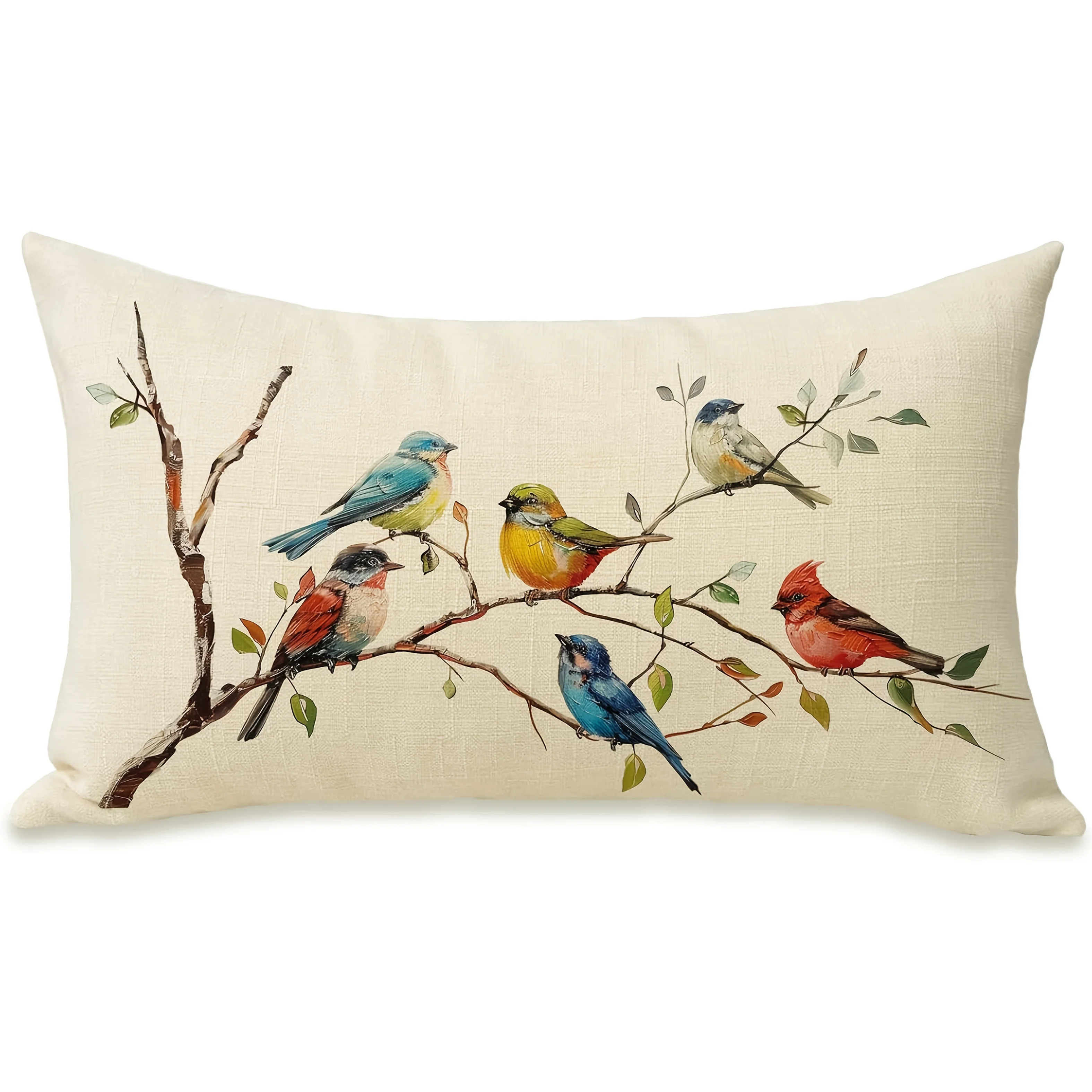 1pc Oil Painting Style Birds on Branch Pillow Cover,Suitable for Sofa,Bedroom,Living Room,Study, Artistic Gift for Bird Lovers.