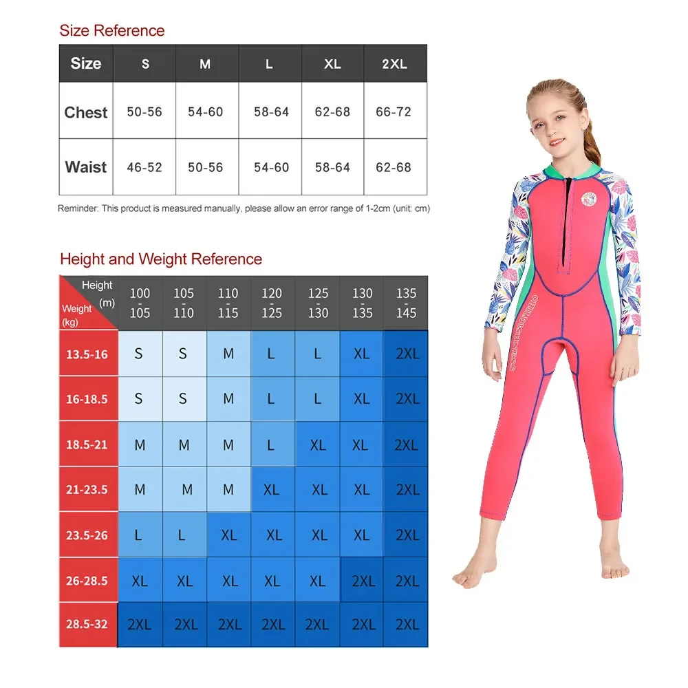 Children's Wetsuit 2mm One-piece Swimsuit Long-sleeved Girl's Warm Sunscreen Snorkeling Surfing Swimming Suit Neoprene Swimwear