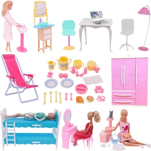 Barbie Doll House Furniture Meja Tempat Tidur Kursi Alat Pembersih Plastik untuk Aksesori Barbie 11.8 Inci Hadiah Model Furnitur Mini 8 cetakan barbie penjualan terbaik - №