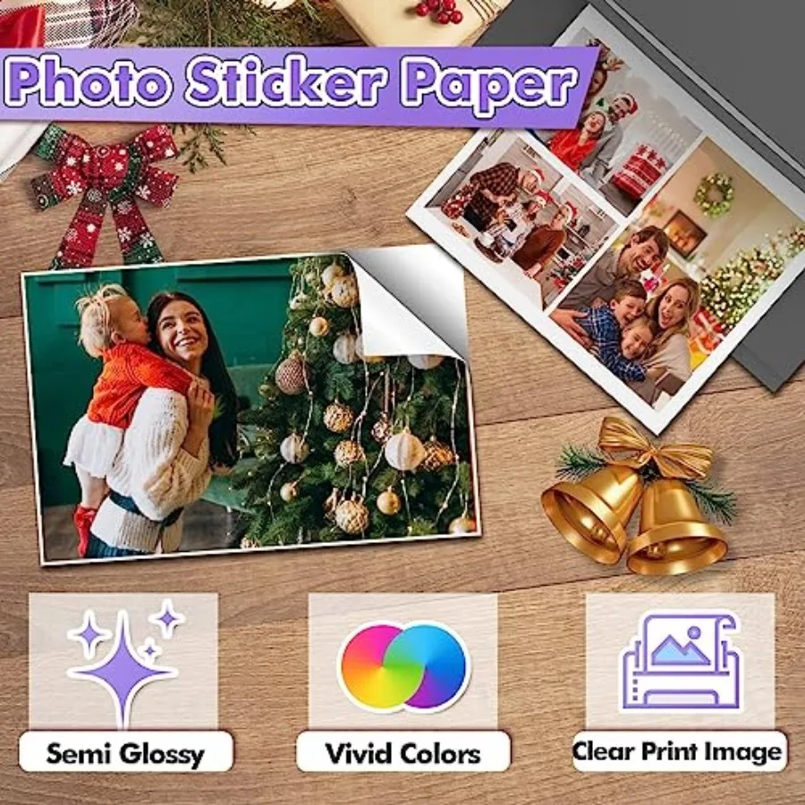 Semi Glossy Sticker Paper for Inkjet and Laser Printer, Sheets 8.5x11 Inch, Cutting Machine Compatible, Printable Photo Sticker