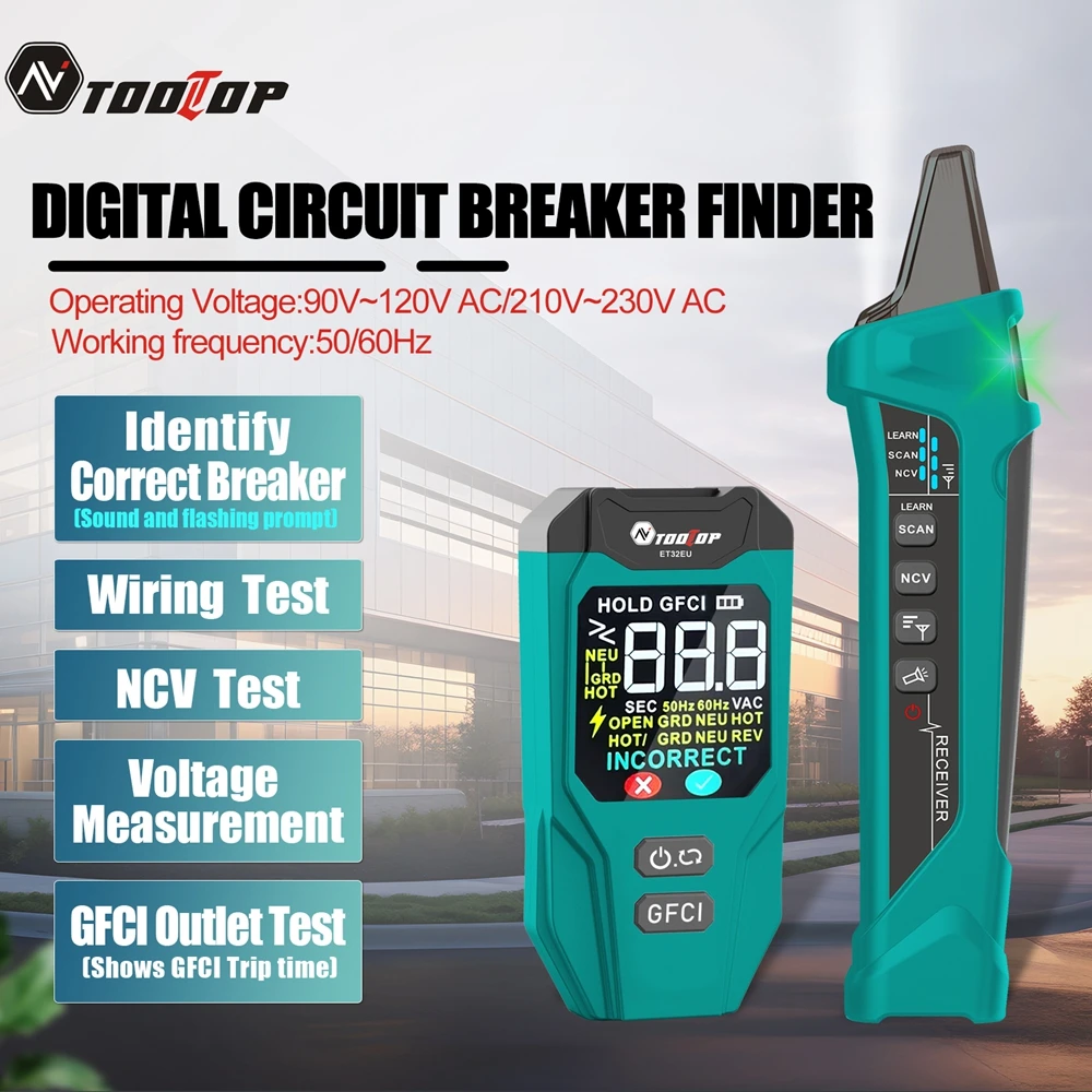 ET32 Digital Circuit Breaker Finder GFCI Outlet Tester Plug Wiring Test Outlet Breaker Identify Voltage Measure For Electricians