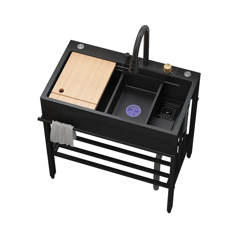 Kitchen Stainless steel sink with bracket Household Feiyu black dishwasher Commercial integrated single tank Thickened vegetable