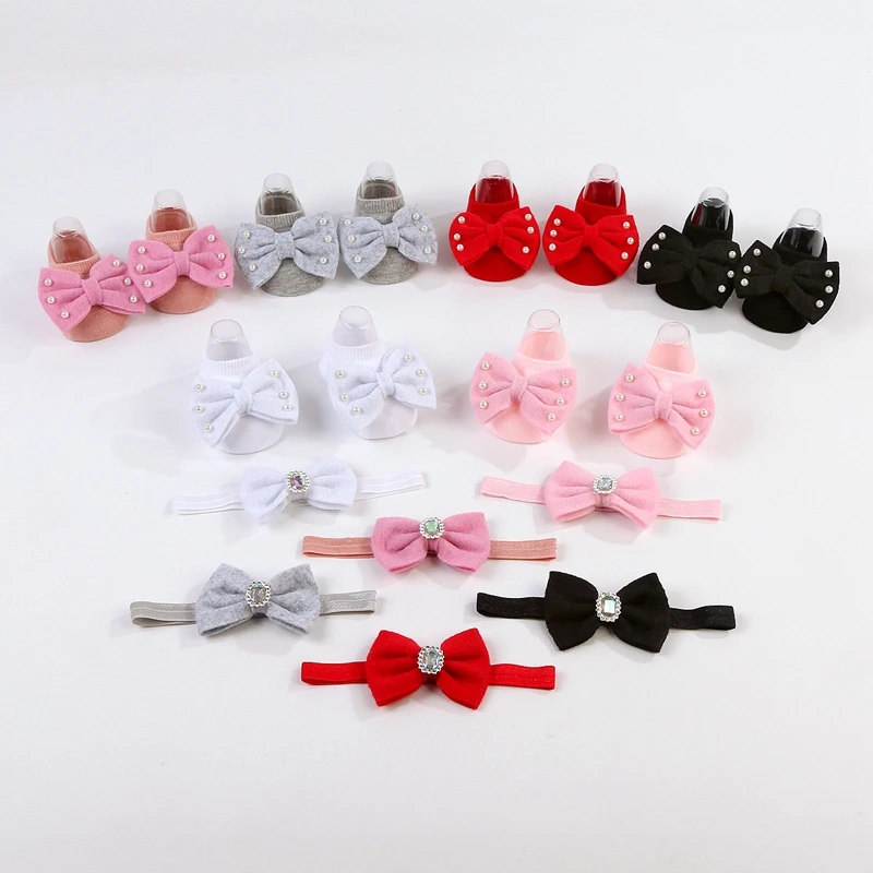 

Blotona Baby Girl Floor Socks Cute Bow Non Slip Toddler Walking Socks and Headband Grip Crew Socks for Kids Infant