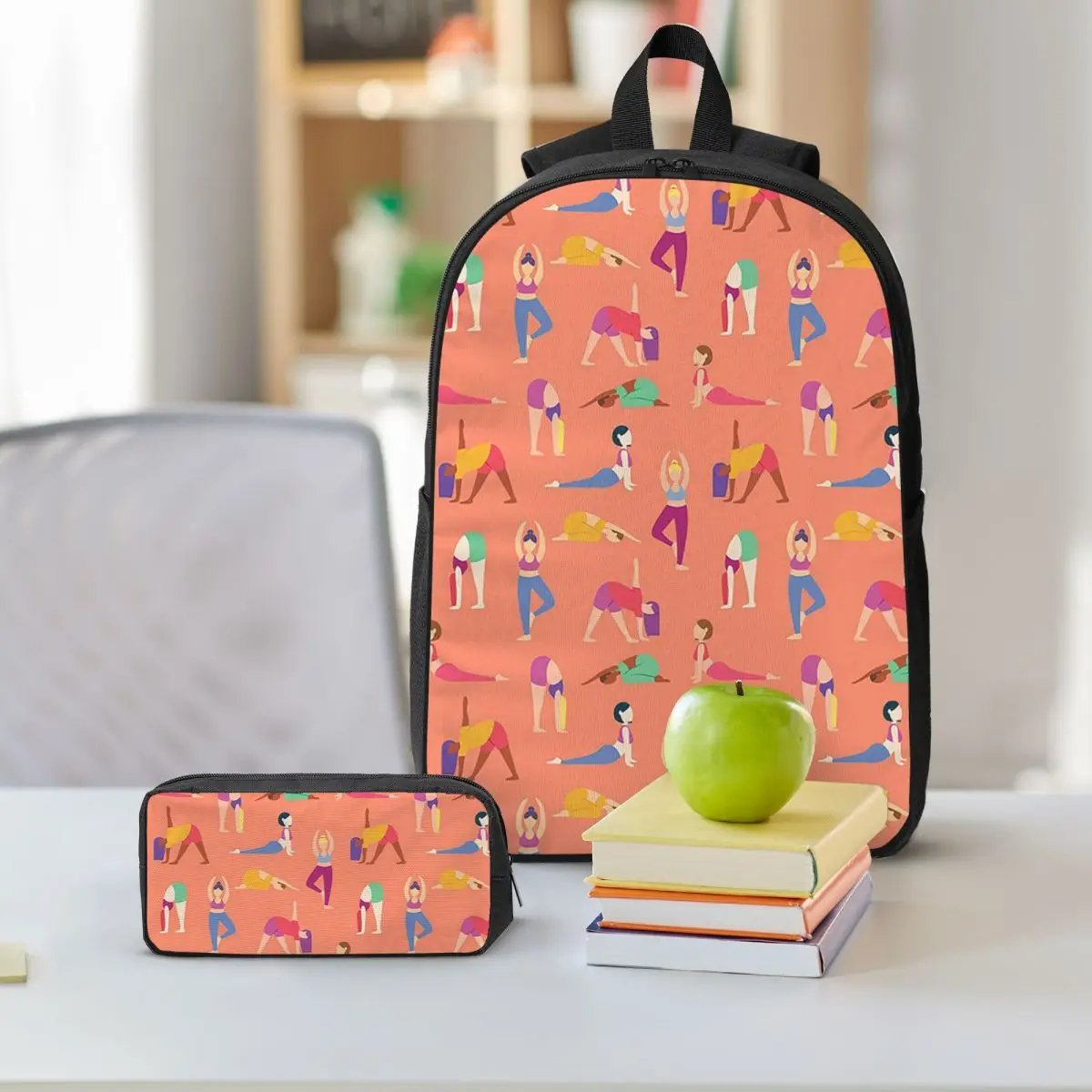 Yoga And Pilates Enthusiasts Backpack Student BookBag School Bag Shoulder Bags 3ps Insulated Lunch Bag Pencil Case