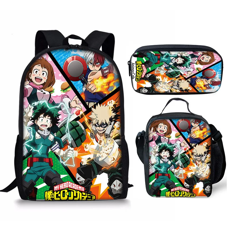 Mochila My Hero Academy, conjunto de tres piezas, bolso de hombro, estuche para lápices, mochila